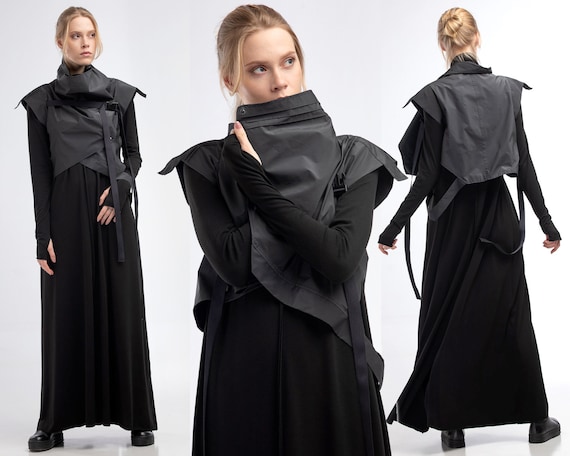 Black cropped jacket women wrap bolero cyberpunk short | Etsy