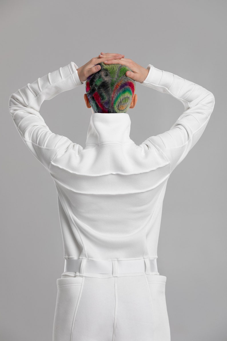 Futuristic white jumpsuit turtleneck overalls women sci-fi image 3