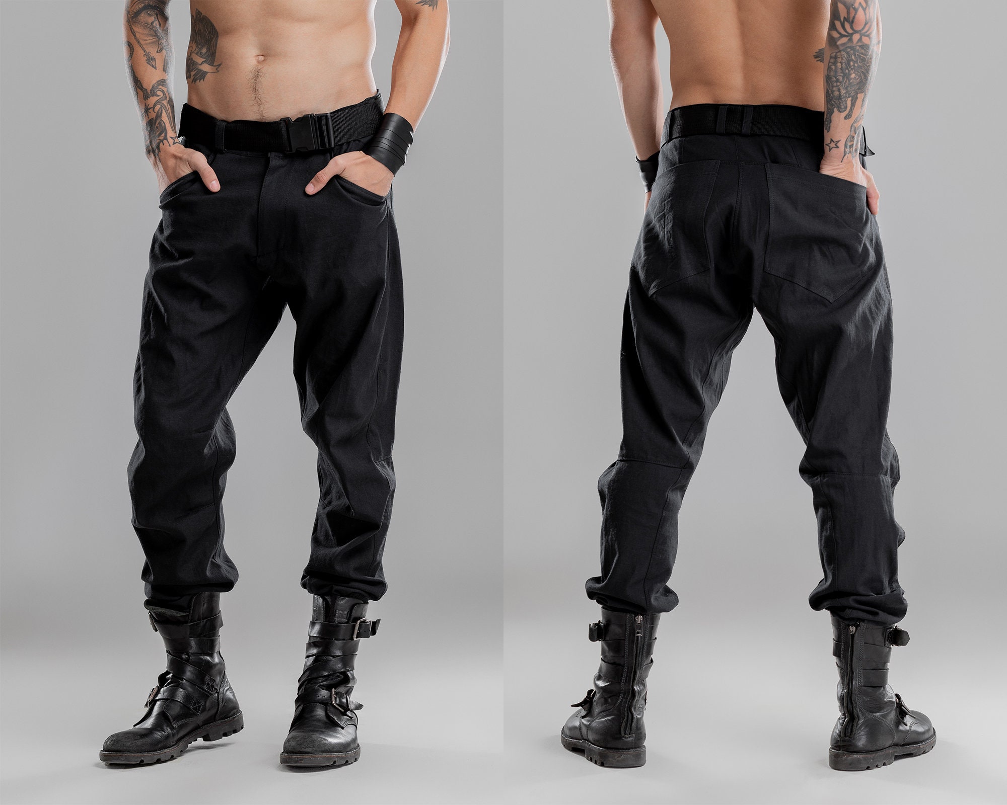 Black Track Pants Men Cotton Joggers 
