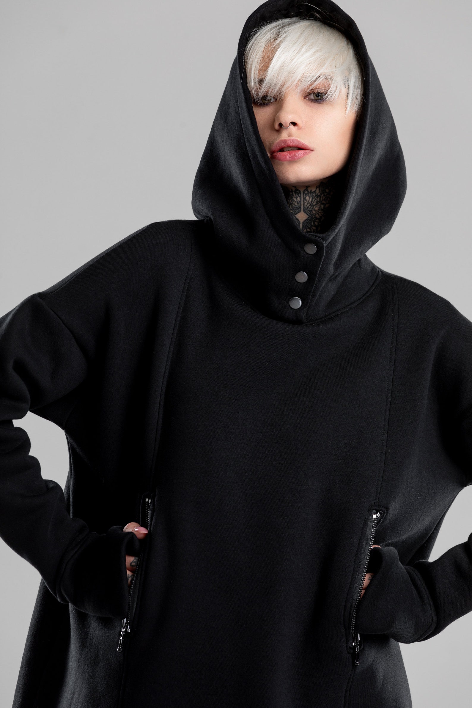Black hooded dress loose fit dress long sleeves winter | Etsy