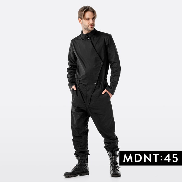 Combinaison mécanicien pour homme, salopette techwear noire, vêtements de travail de pilote, combinaison de vol une pièce, vêtements cyberpunk, tailleur pantalon large, A0427