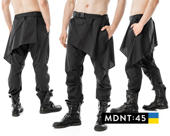 Pantalones cargo para hombre con falda de capa pantalón negro - Etsy
