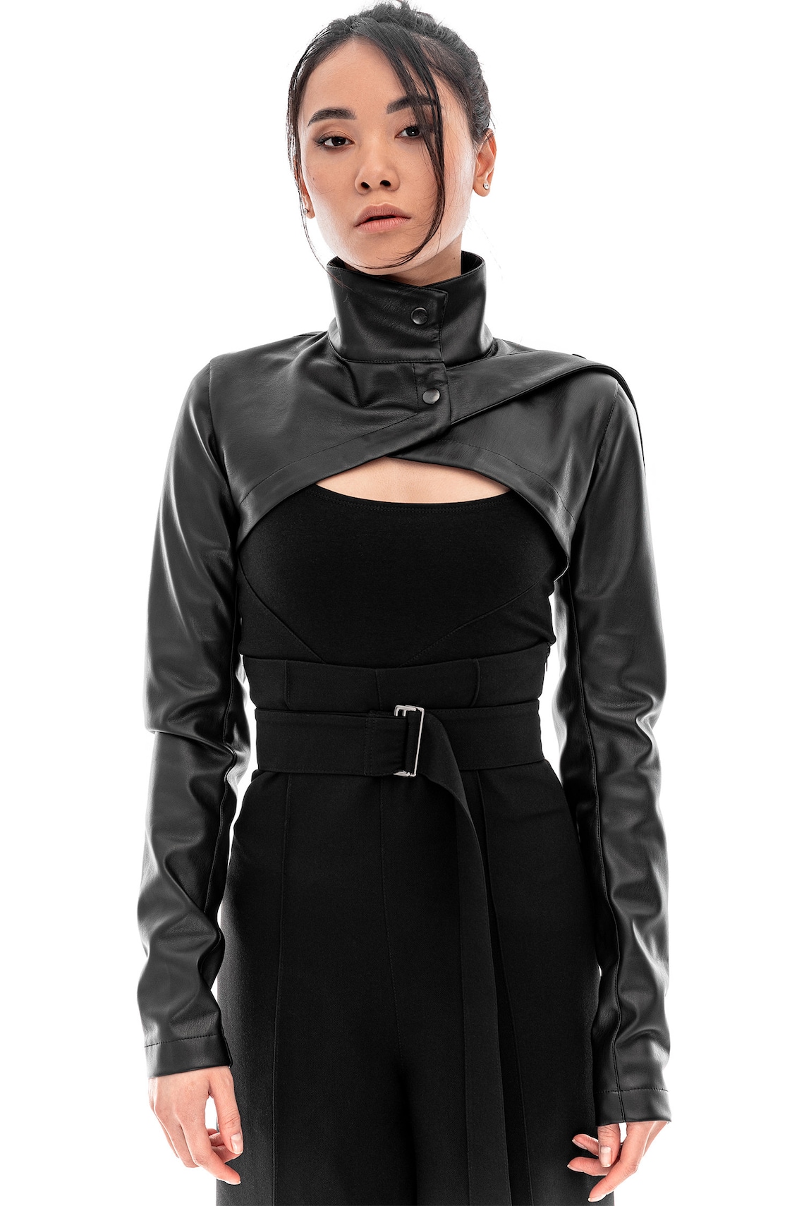 Women's BOLERO GLOVES Red Leather Gloved Top Jacket