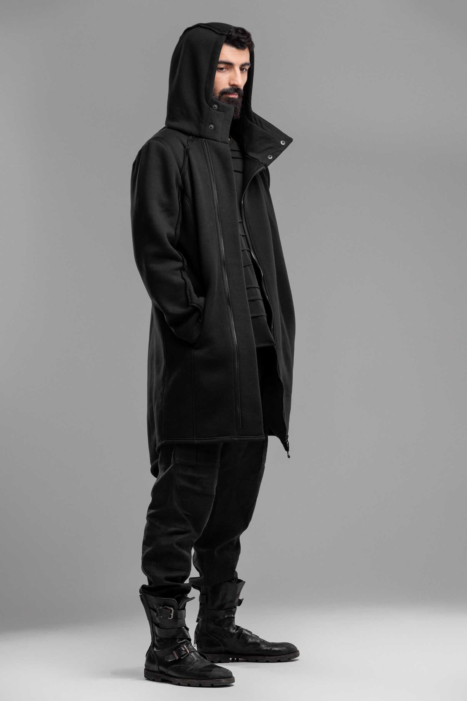 Black Long Cardigan Men Asymmetric Zip up Hoodie Mens Long Etsy