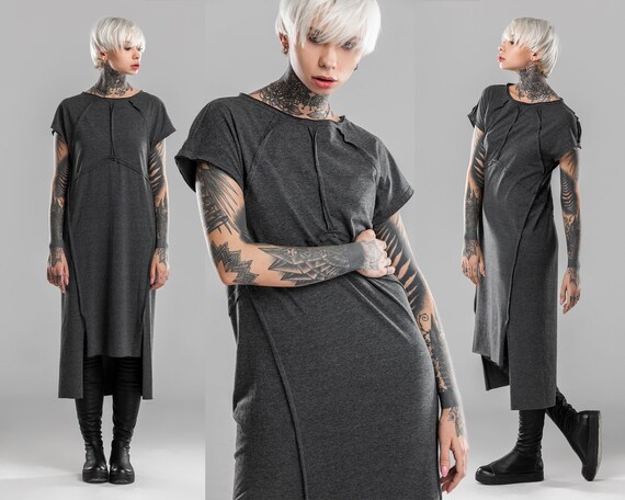 Gray Midi Dress Futuristic T-shirt 