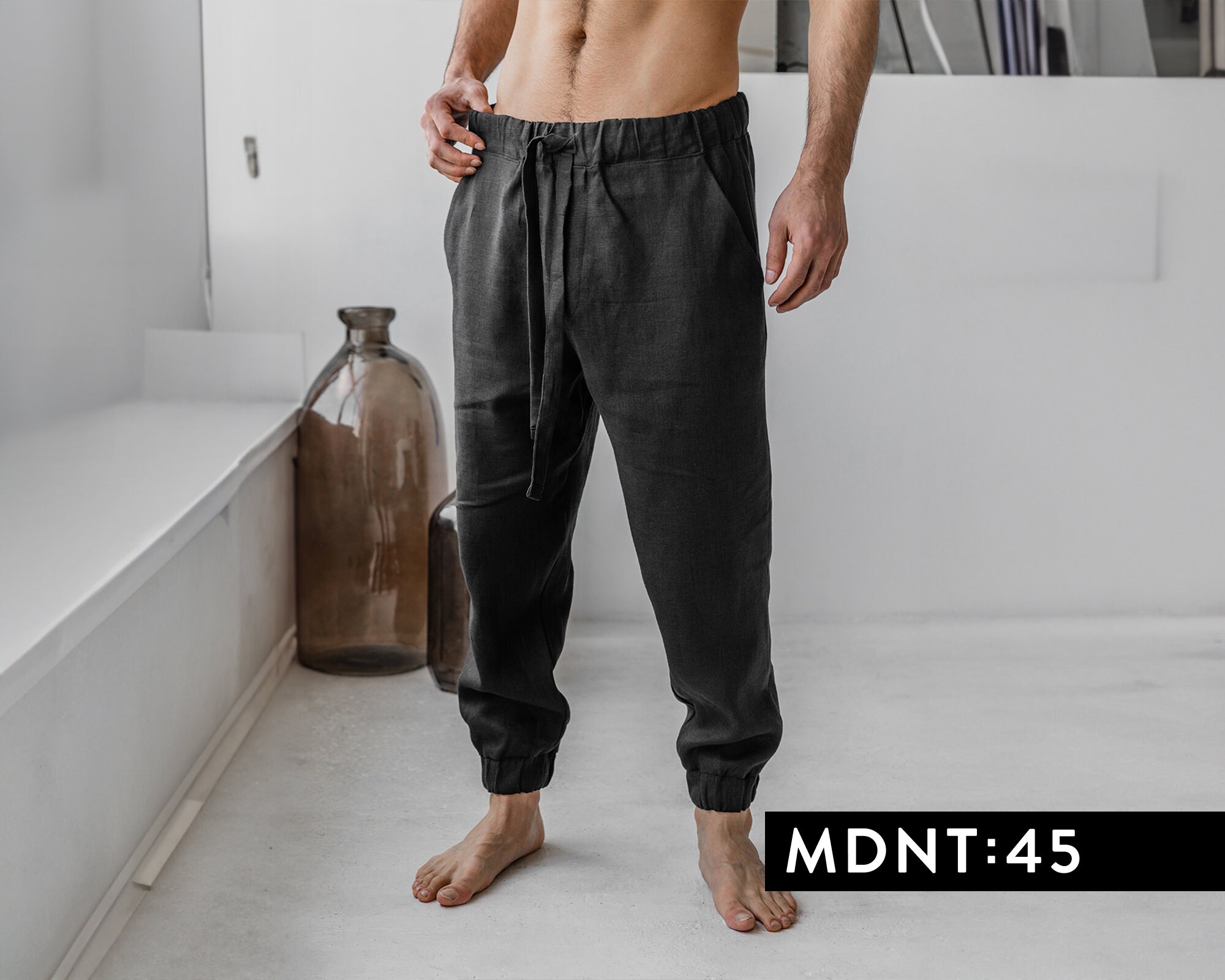 Loungewear Linen Pants, Black Cargo Pants, Mens Yoga Pants