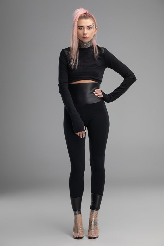 High Waist Corset Leggings With Leather Polyester Corse Belt , Yoga Tights,  Cyberpunk Clothing A0233 -  Canada
