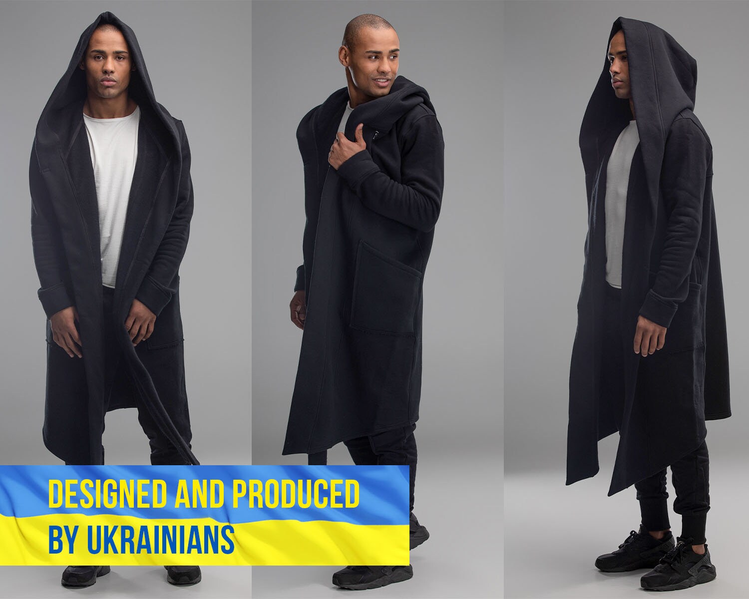Black Cloak With Hood Futuristic Long 