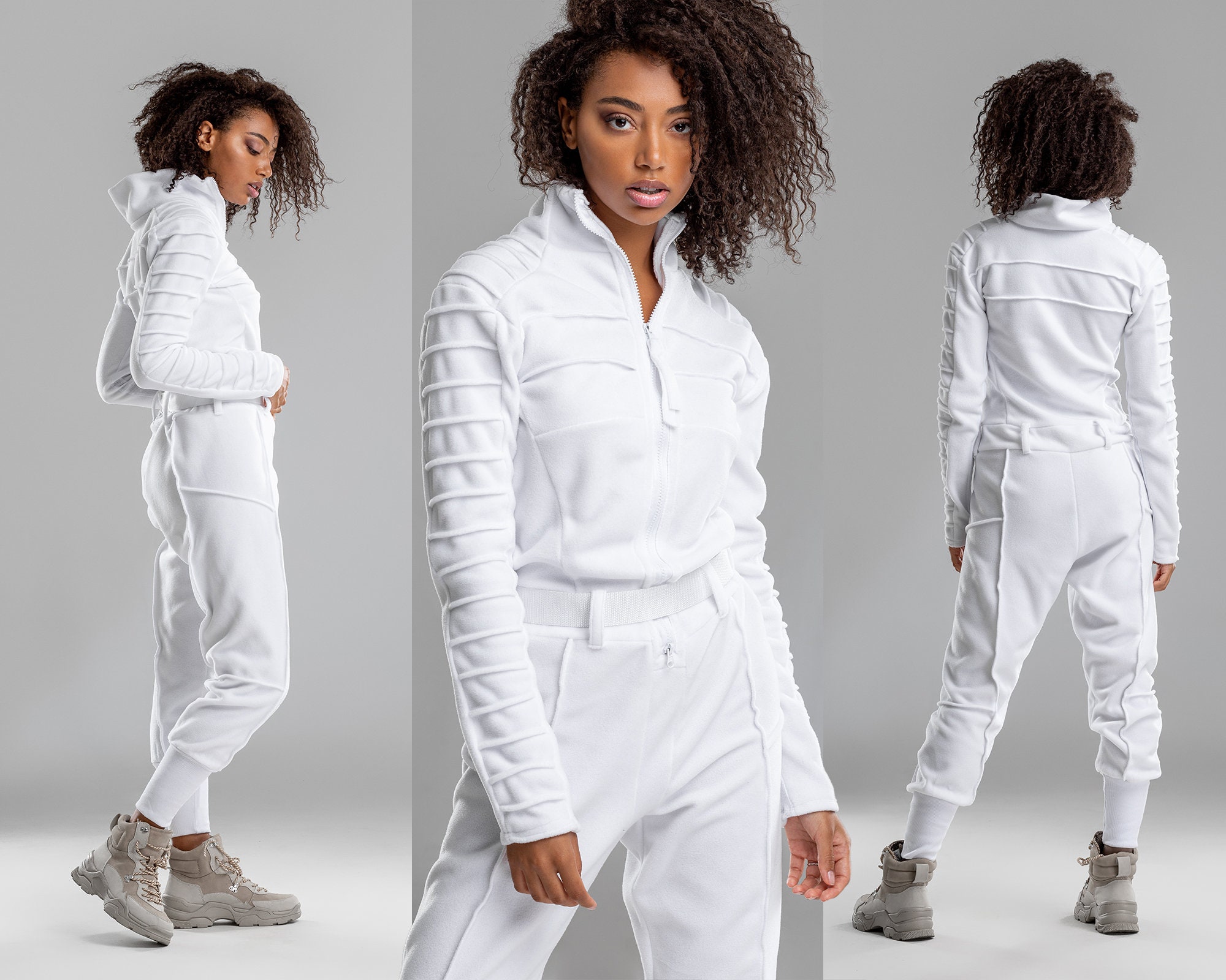 Women white jumpsuit mechanic pilot overalls futuristic Etsy