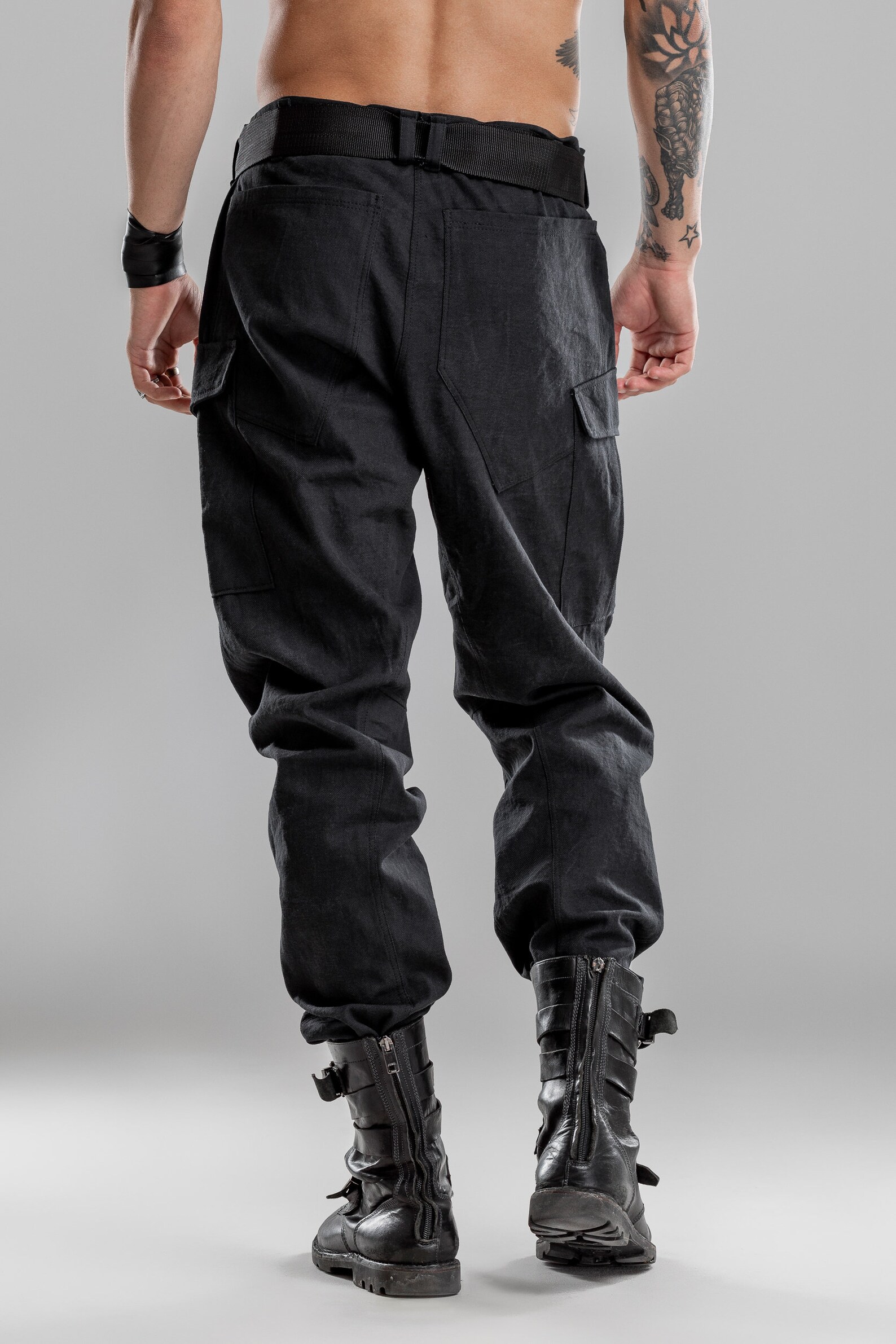 Black Cargo Pants Futuristic Techwear Pants for Men Belted Etsy