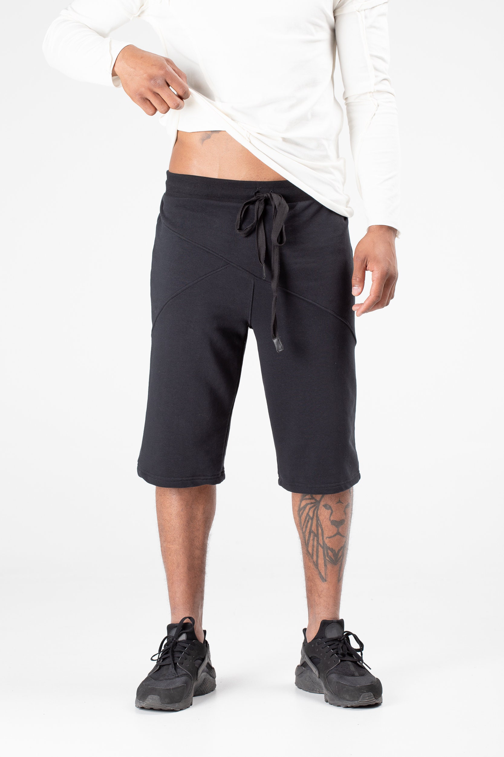 Black cargo mens shorts activewear workout gym shorts sweat Etsy