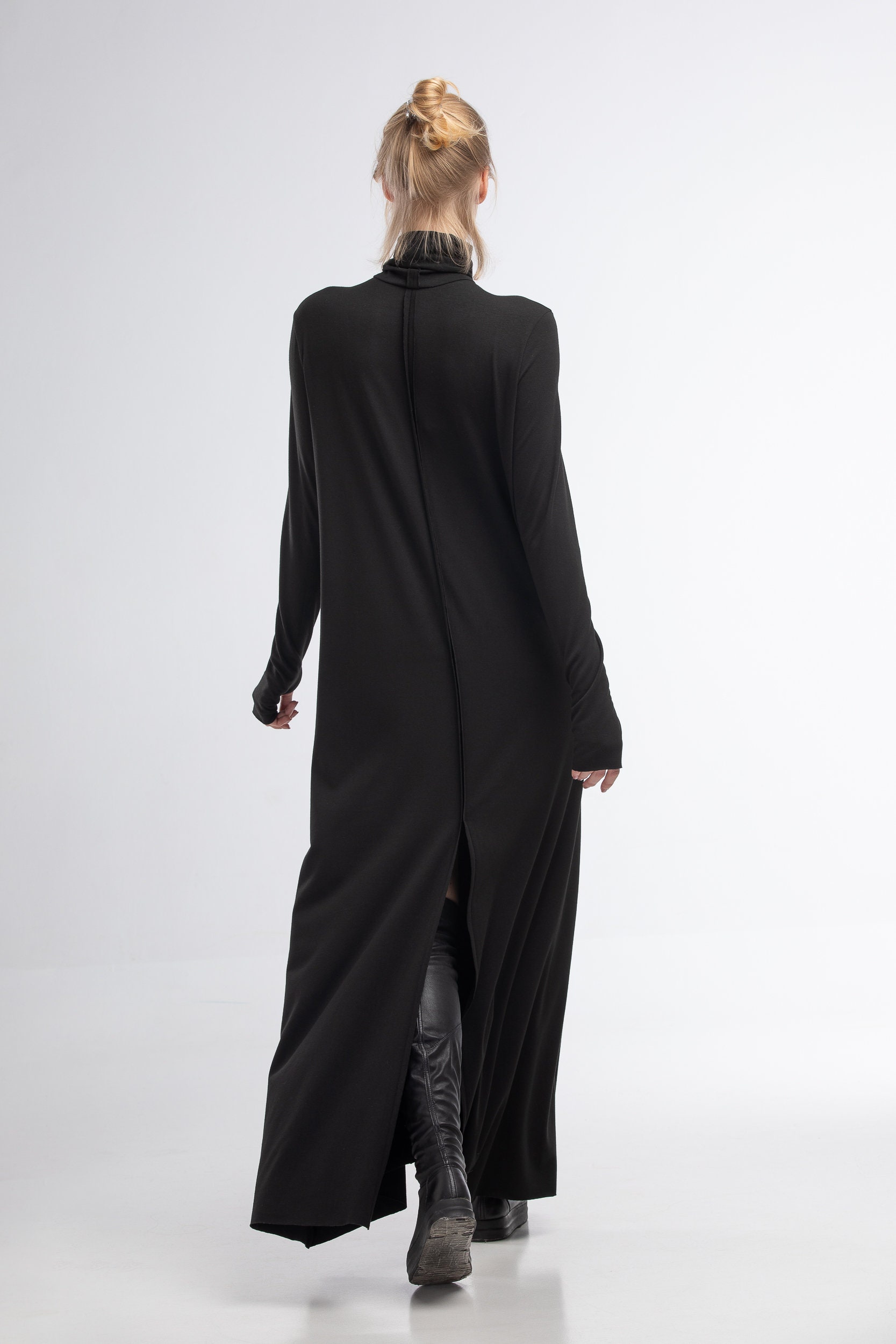 Turtleneck black maxi dress gothic steampunk sci-fi long | Etsy