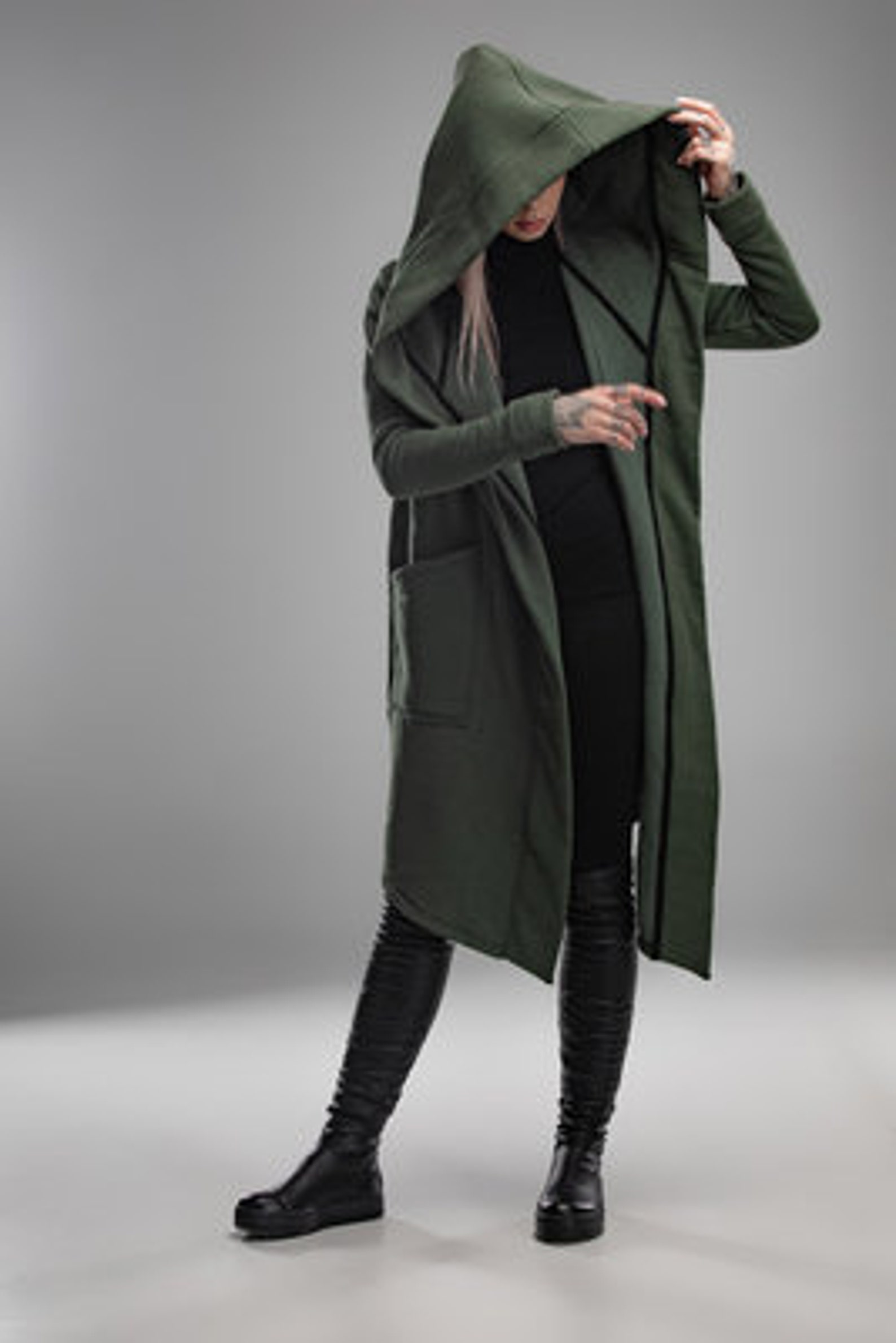 Green cloak with hood futuristic oversized hoodie hooded Etsy