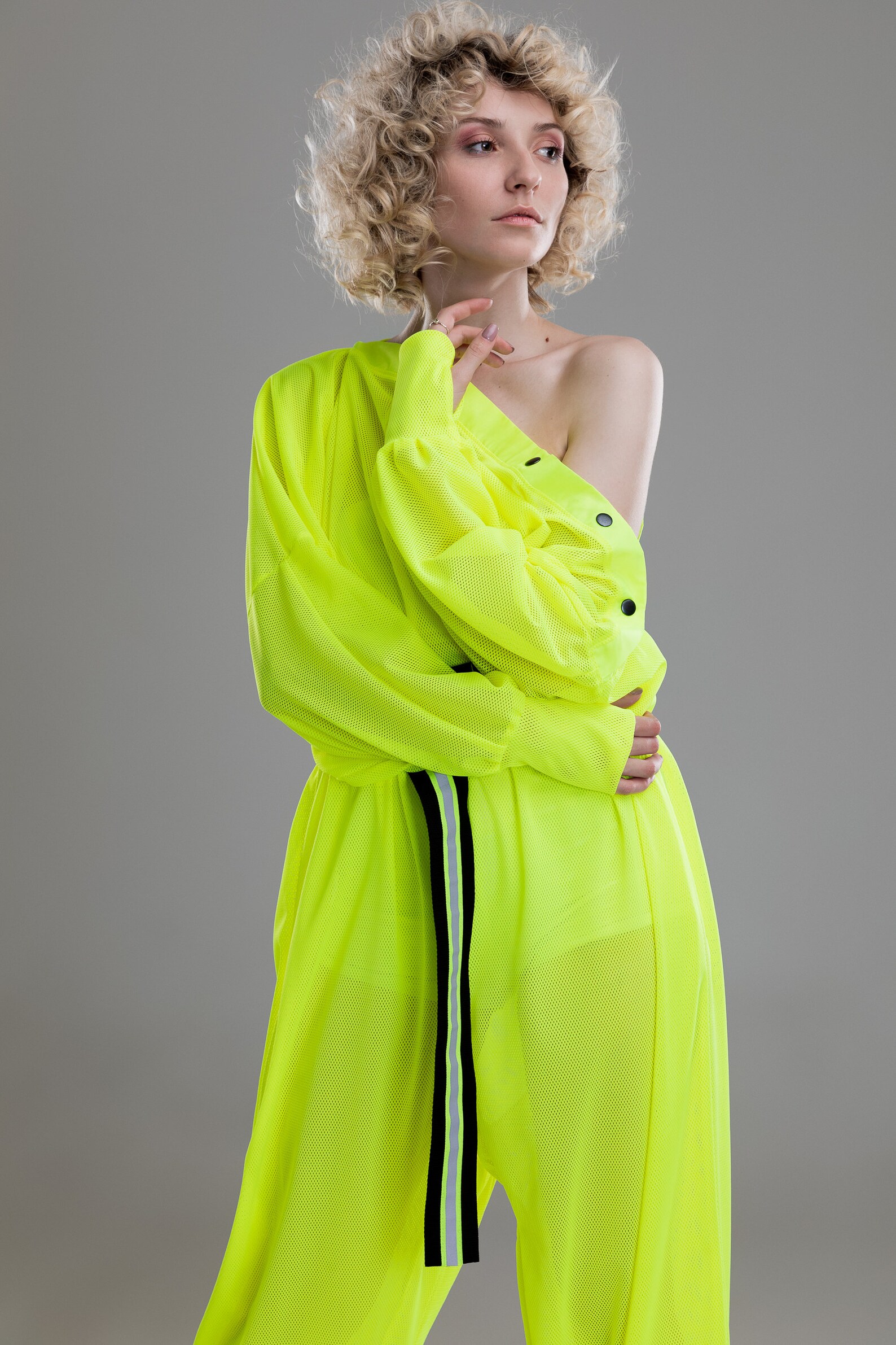 Women neon mesh jumpsuit off shoulder harem overalls 80s | Etsy
