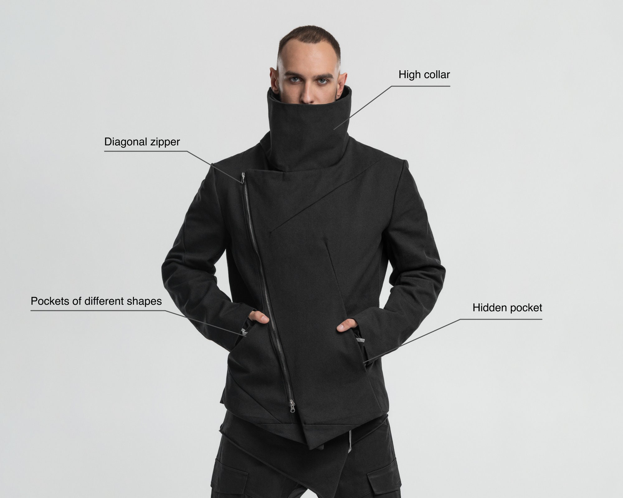 Futuristic Men's Jacket With High Collar Cyberpunk 