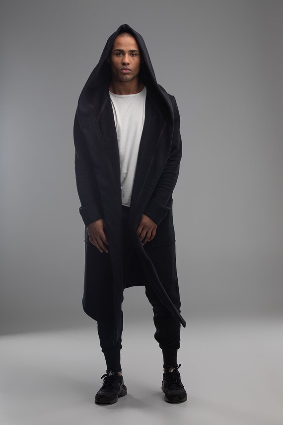 Black Cloak With Hood Futuristic Long 