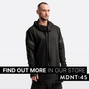 Black techwear hoodie men, apocalyptic streetwear jumper, long sleeve gothic hoodie, cyberpunk cosplay, futuristic clothing mdnt45, A0165