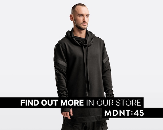 Black Techwear Hoodie Men, Apocalyptic Streetwear Jumper, Long Sleeve  Gothic Hoodie, Cyberpunk Cosplay, Futuristic Clothing Mdnt45, A0165 