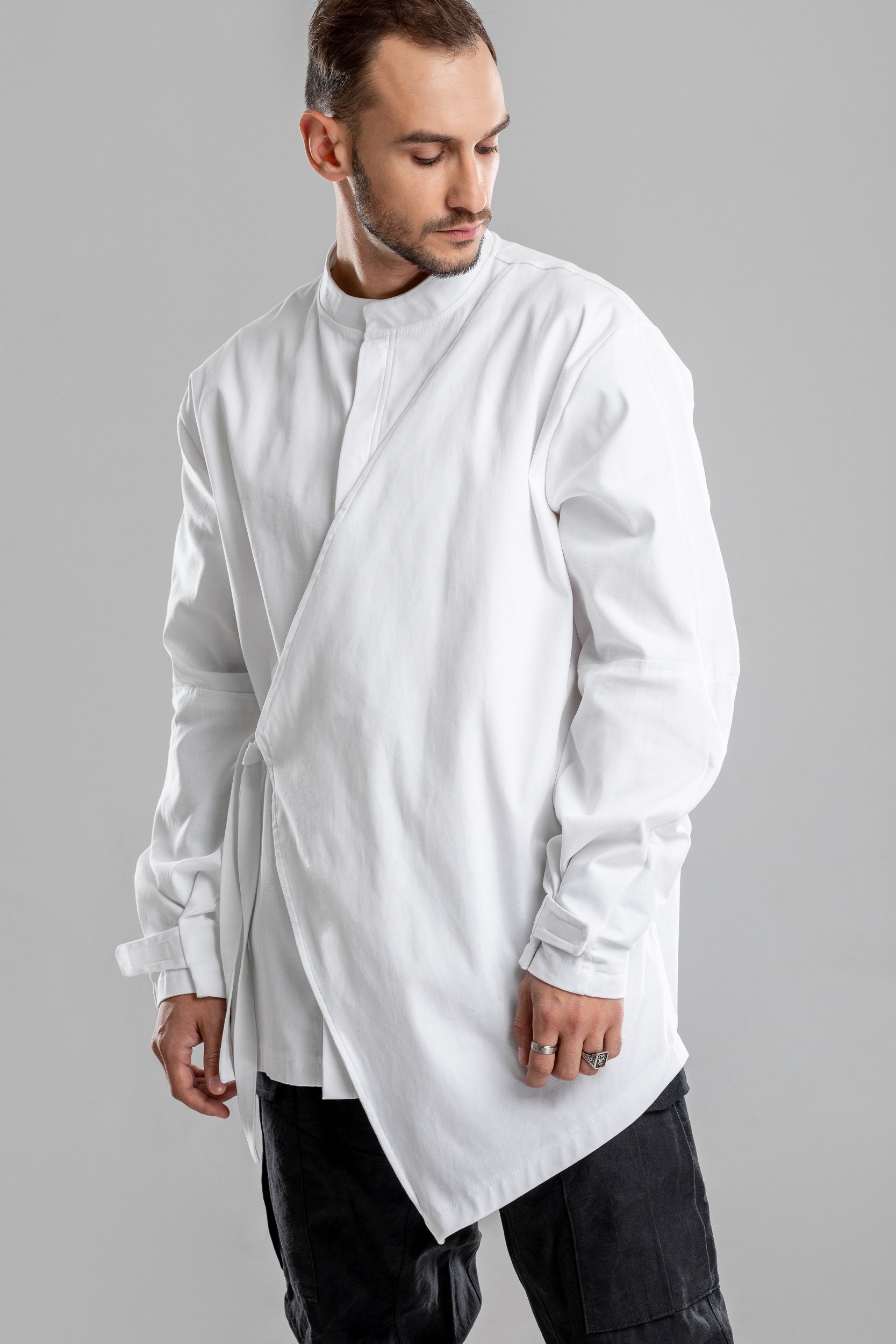 White asymmetric shirt men kimono cardigan casual urban | Etsy