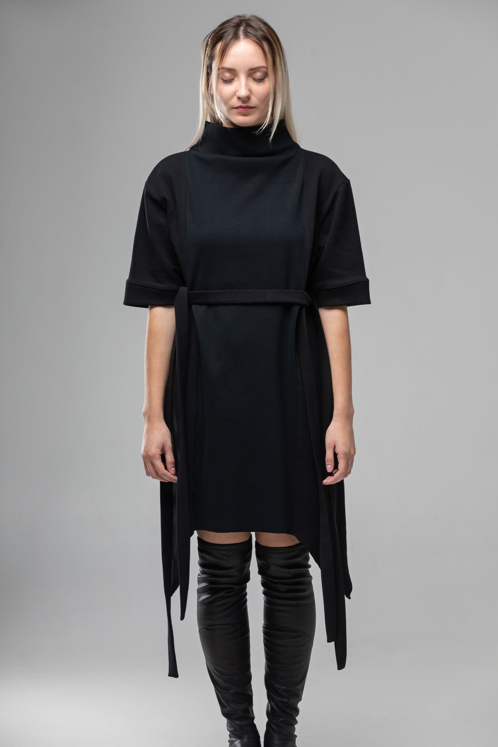Gothic black cyberpunk t shirt dress women turtleneck tunic | Etsy