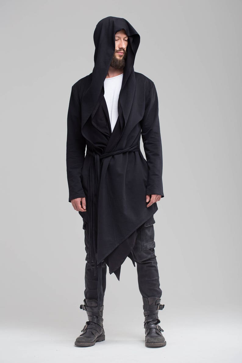 Men black assassin coat gothic party outfit mantle rave | Etsy