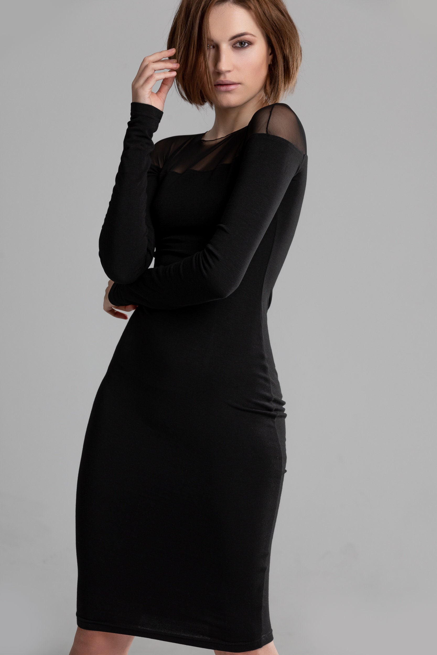 Midi Cocktail Dress Black Pencil Sexy 