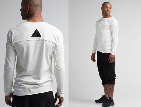 White Long Sleeve Shirt Futuristic Mens 