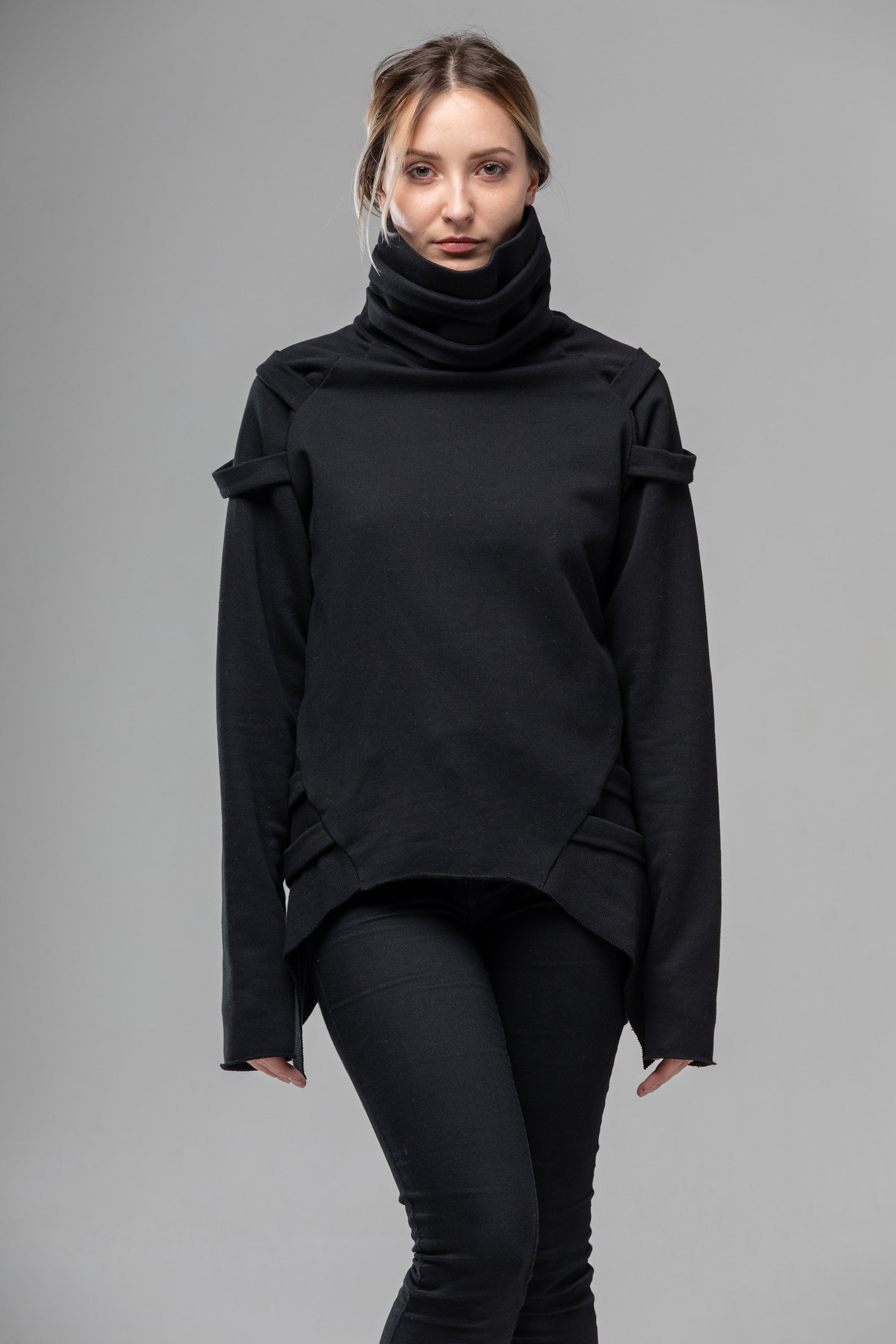 Cyberpunk gothic turtleneck sweater asymmetric oversized | Etsy