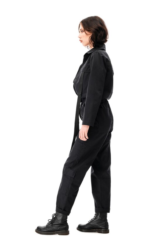 Black Jumpsuit Women, One Piece Boiler Suit, Techwear Coverall