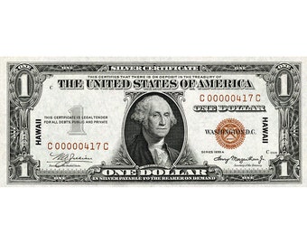 Replica 1935 - 1 Dollar Hawaii Overprint Bank Note Copy