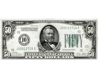 AMAZING Replica 1928 - 50 Dollars Federal Reserve Bank Note Copy