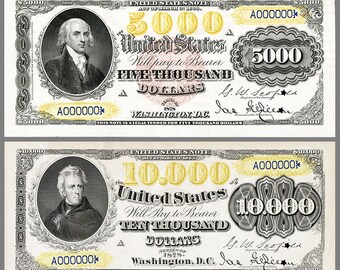 EXCLUSIVE Replica 5000 & 10,000 1878 Bank Note PAIR