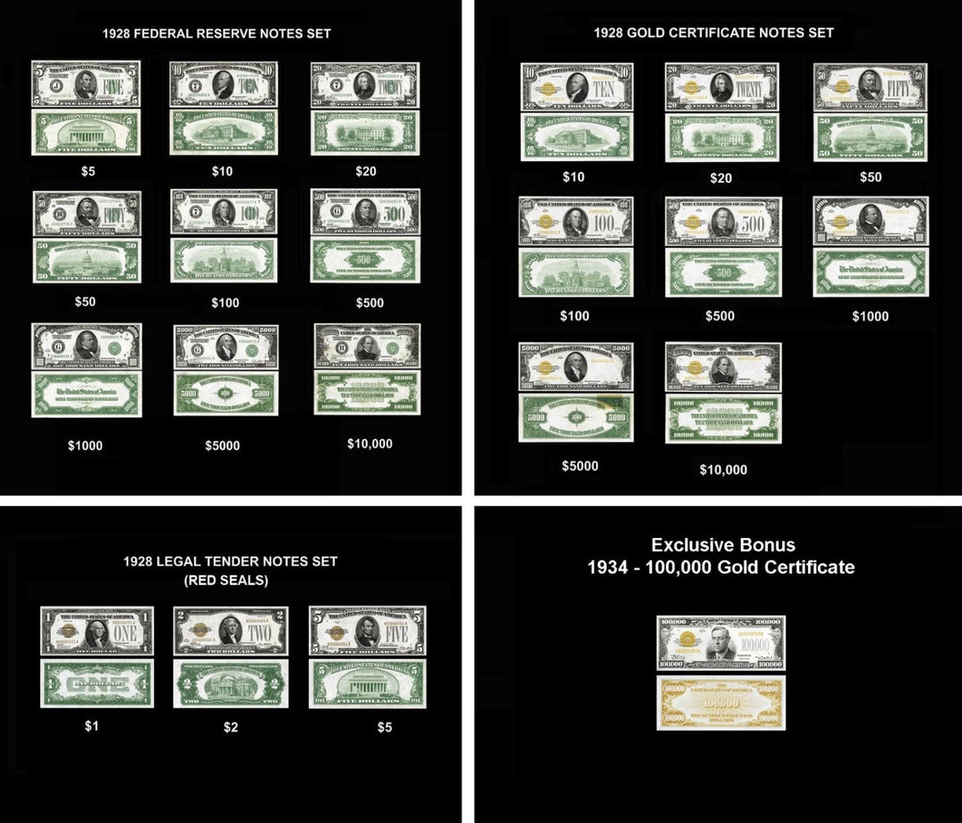 ALL Replica 1928 Bank Note SETS Federal Legal Tender & Gold Etsy