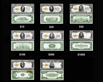 AMAZING Replica 1928 GOLD CERTIFICATES Bank Note Set