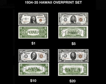 AMAZING Replica 1934 - 1935 Hawaii Overprint Bank Note Set