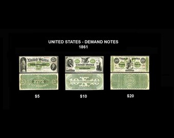 AMAZING Replica US Demand Notes Set - 1861 (3 Notes)