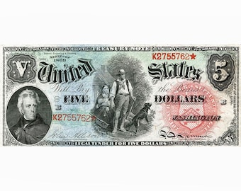 AMAZING Replica 5 Five Dollar 1869 "Treasury Note" Bank Note Copy