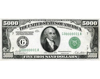 Replica 5000 Dollar Note 1928 &quot;Green Back&quot; Bank Note Copy