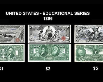 Amazing Replica US EDUCATIONAL SERIES Silver Certificate Set - 1896 (3 Notes)