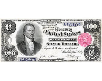 Replica 100 One Hundred Silver Dollars 1891 Bank Note Copy