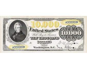 Replica 10,000 "Jackson & American Eagle" 1878 Bank Note Copy