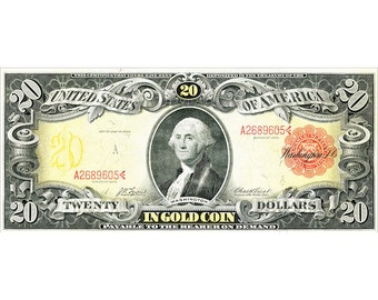 Replica 20 Twenty Gold Dollars 1905 Washington "Golden" Bank Note Copy