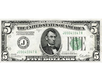 AMAZING Replica 1928 - 5 Dollars Federal Reserve Bank Note Copy