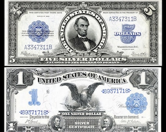Replica Pair 5 1923 "Lincoln Porthole" & 1899 "Black Eagle" Bank Note Copy