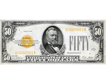 AMAZING Replica 1928 - 50 Dollars GOLD CERTIFICATE Bank Note Copy
