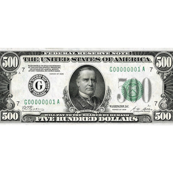 Printable 500 Dollar Bill Etsy