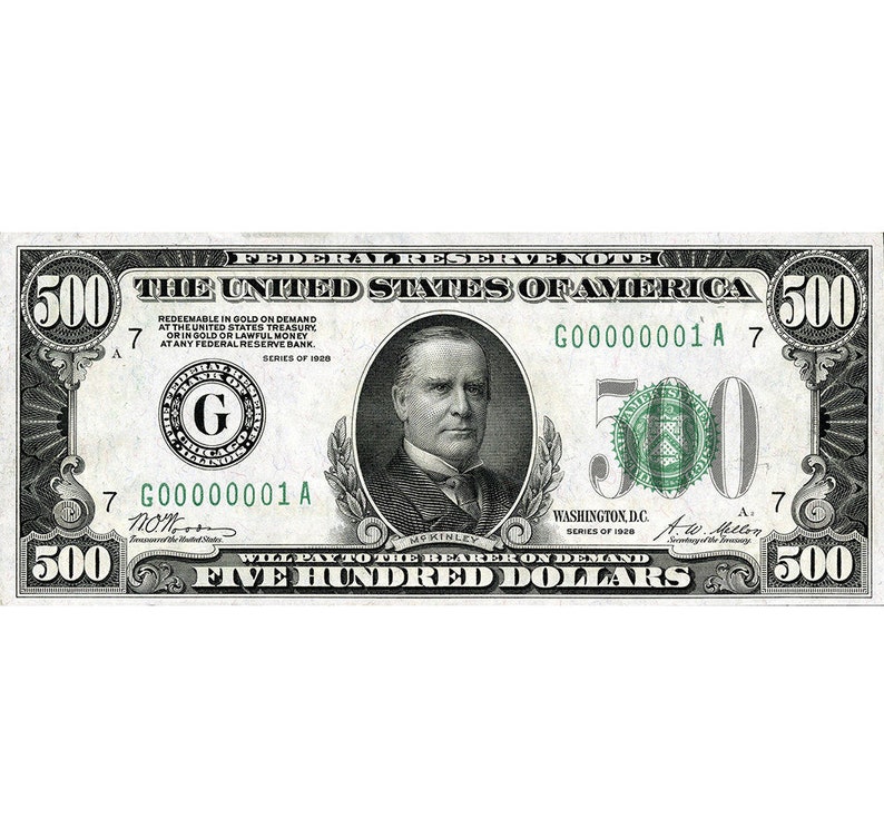 Replica First 500 Dollar Note 1928 