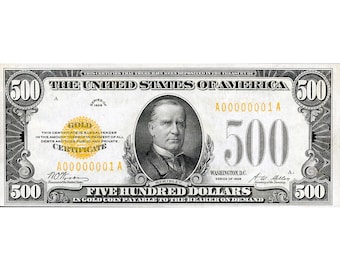 AMAZING Replica 1928 - 500 GOLD CERTIFICATE Bank Note Copy