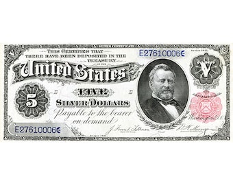 Replica 5 Five Silver Dollars 1891 Bank Note Copy