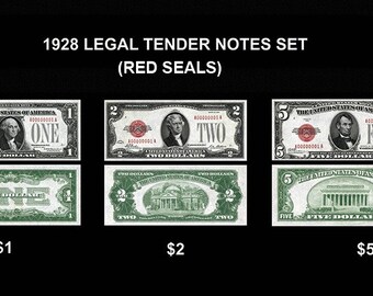 AMAZING Replica 1928 Legal Tender Bank Note Set (3 x Red Seals)